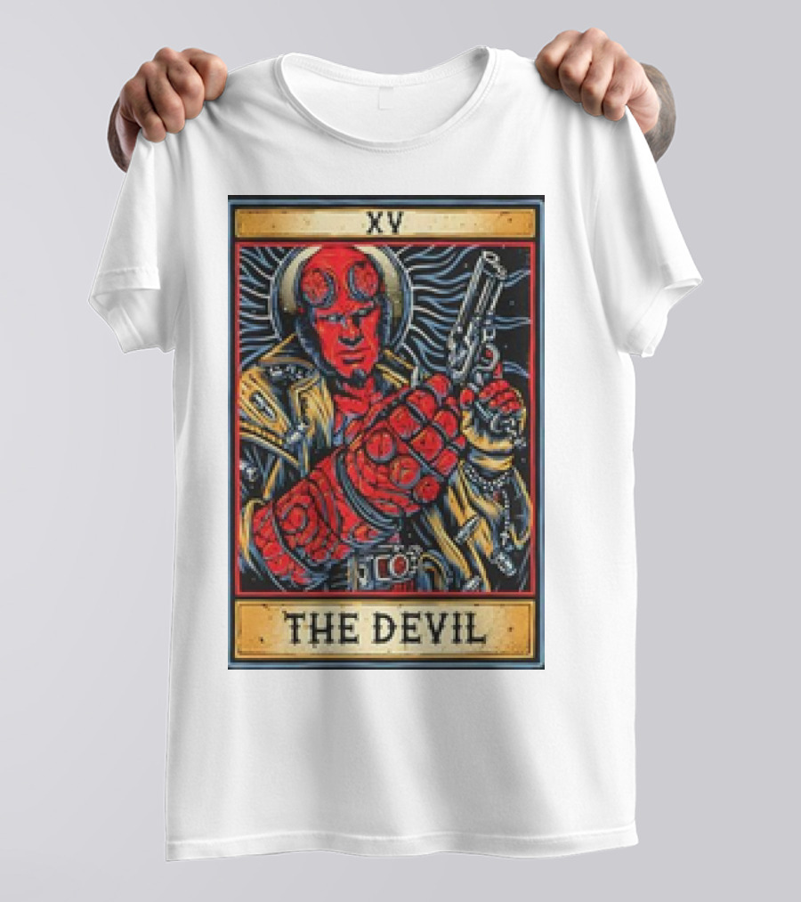 XV The Devil Tarot Card Hellboy Gun T-Shirt