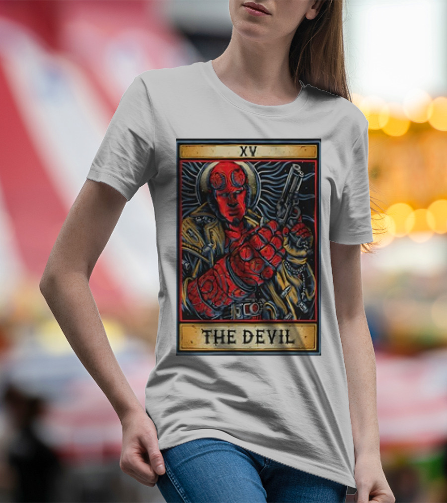 XV The Devil Tarot Card Hellboy Gun T-Shirt