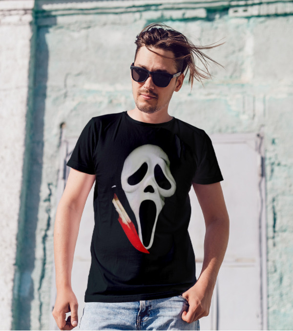Ghostface Big Face Halloween Mask With Knife Scream Movie Iconic Horror T-Shirt