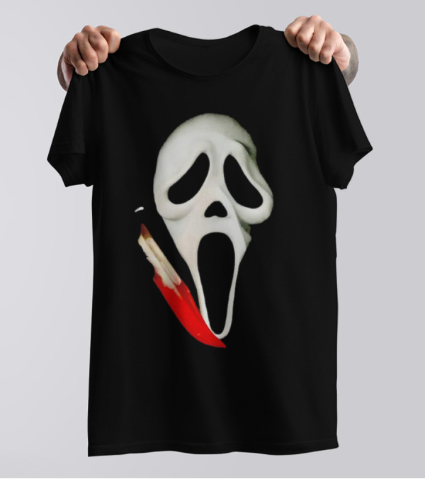 Ghostface Big Face Halloween Mask With Knife Scream Movie Iconic Horror T-Shirt