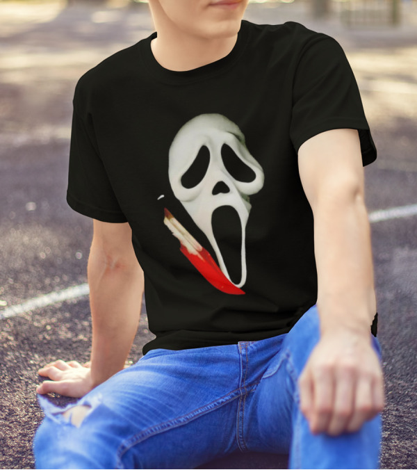 Ghostface Big Face Halloween Mask With Knife Scream Movie Iconic Horror T-Shirt