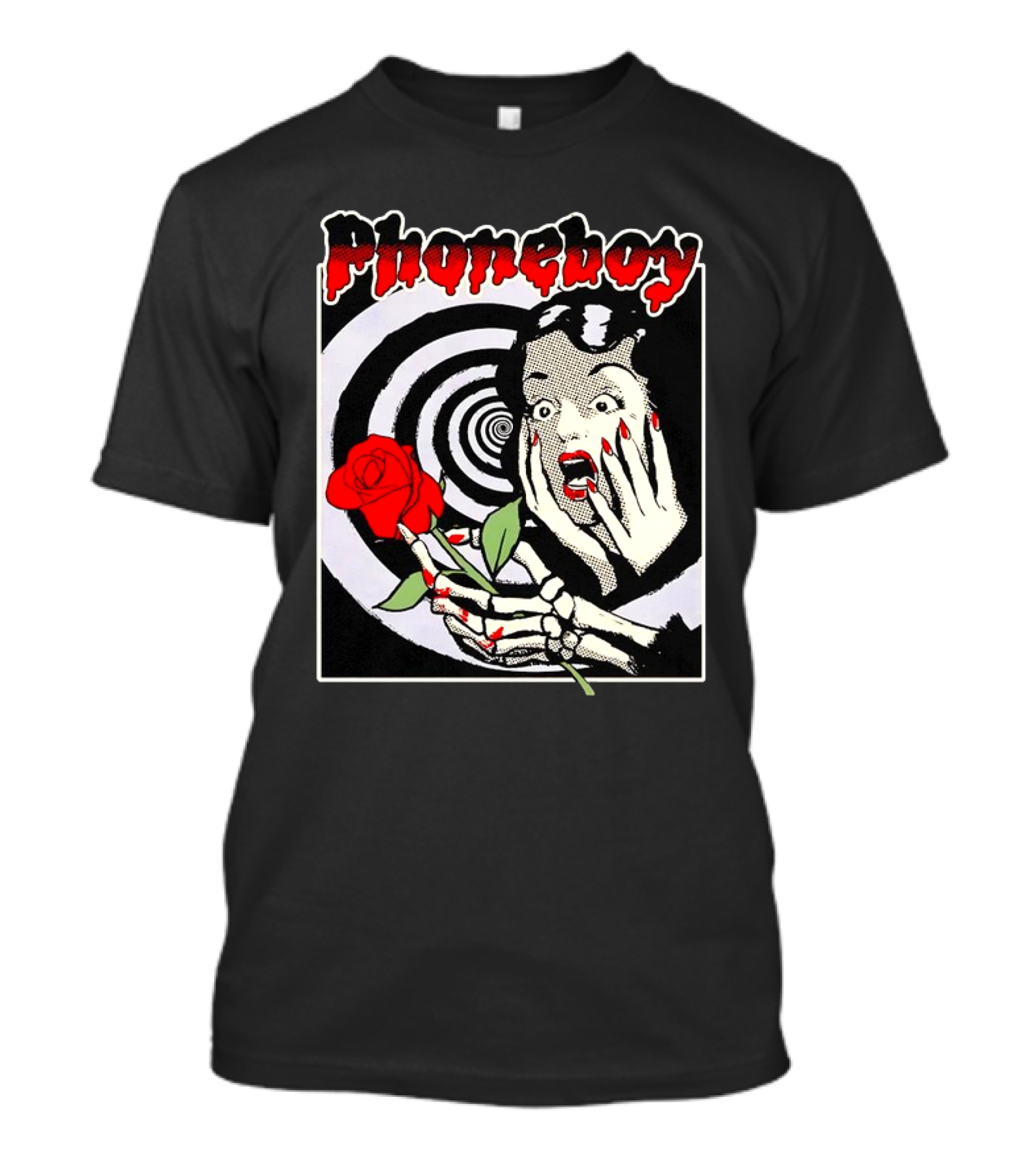 Phoneboy Horror Skeleton With Rose And Hypnotic Spiral T-Shirt