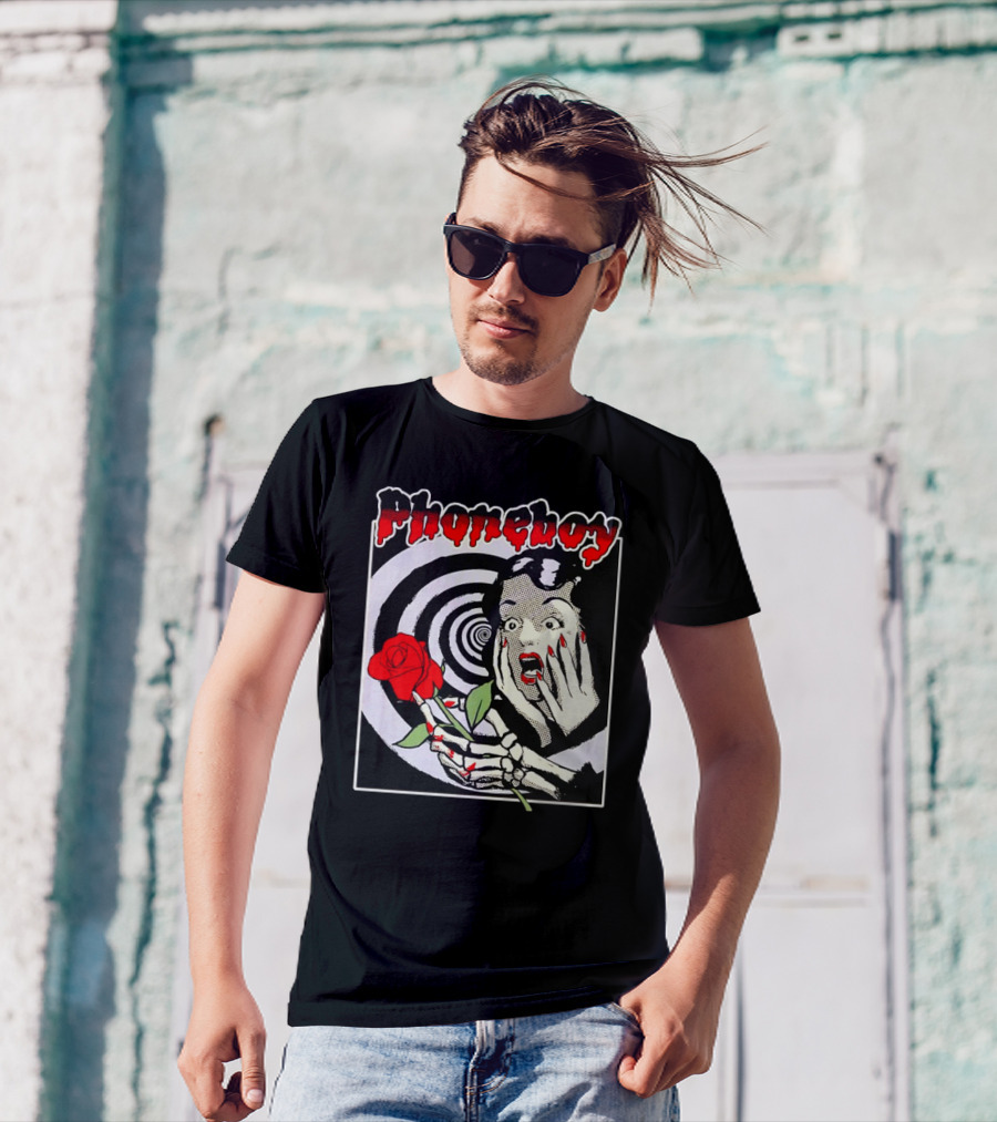 Phoneboy Horror Skeleton With Rose And Hypnotic Spiral T-Shirt