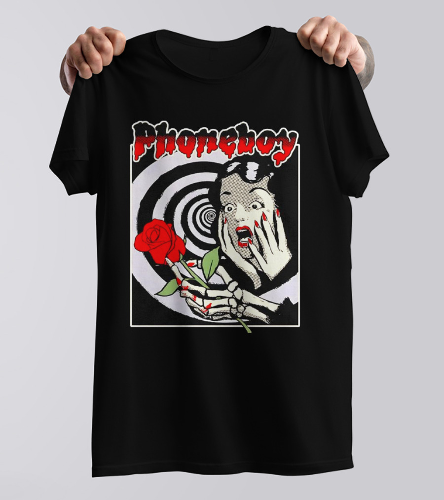Phoneboy Horror Skeleton With Rose And Hypnotic Spiral T-Shirt