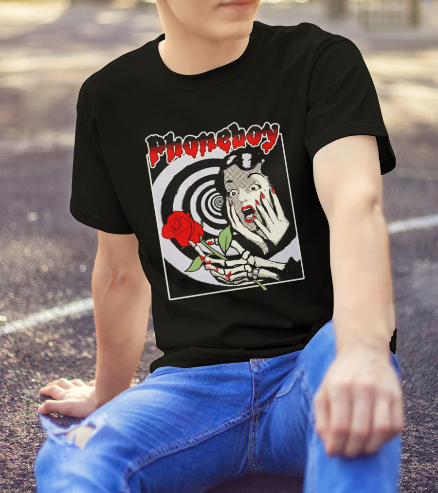 Phoneboy Horror Skeleton With Rose And Hypnotic Spiral T-Shirt