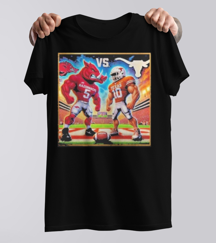 Razorbacks Vs Texas Longhorns Football Rivalry Mascots Face-Off T-Shirt
