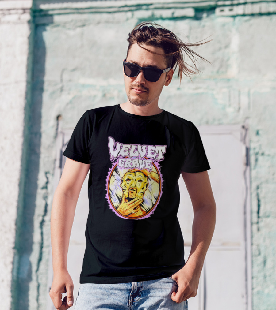 Velvet Grave Horror Retro Surreal Multi-Faced Mask T-Shirt