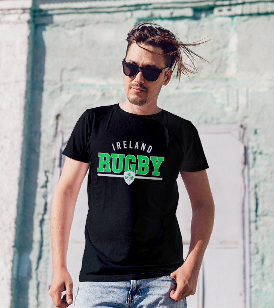 Ireland Rugby Wordmark Nations Supersoft Logo Shamrock Shield T-Shirt