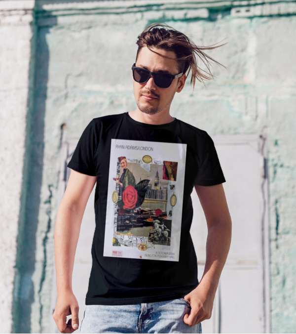 Ryan Adams London 8 October 2024 Islington Assembly Hall Collage With Rose And Landmark T-Shirt