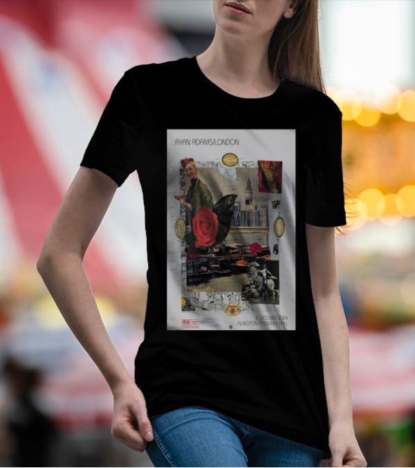 Ryan Adams London 8 October 2024 Islington Assembly Hall Collage With Rose And Landmark T-Shirt