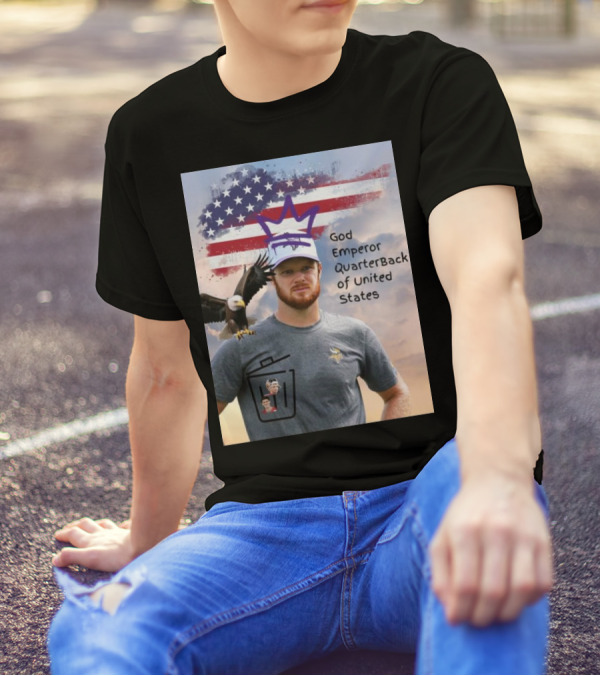Sam Darnold God Emperor Quarterback Of United States American Flag Bald Eagle T-Shirt