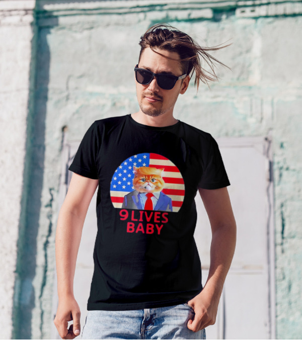 9 Lives Baby Trump Cat American Flag Suit T-Shirt