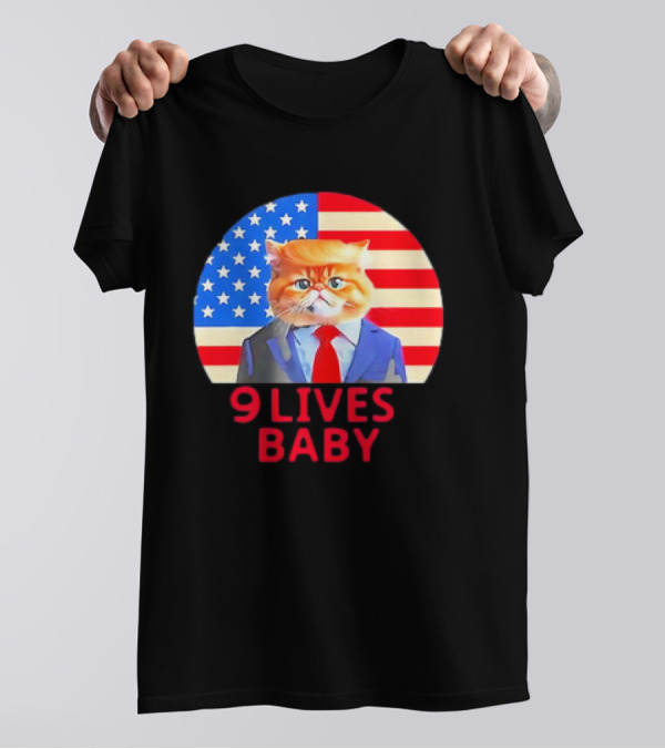 9 Lives Baby Trump Cat American Flag Suit T-Shirt