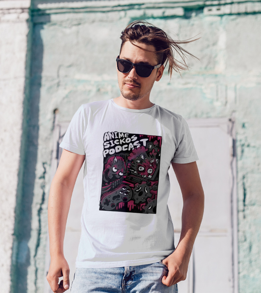 Anime Sickos Podcast Game Controllers Dripping Pink And Black Monster Faces T-Shirt