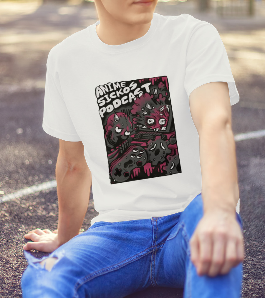 Anime Sickos Podcast Game Controllers Dripping Pink And Black Monster Faces T-Shirt