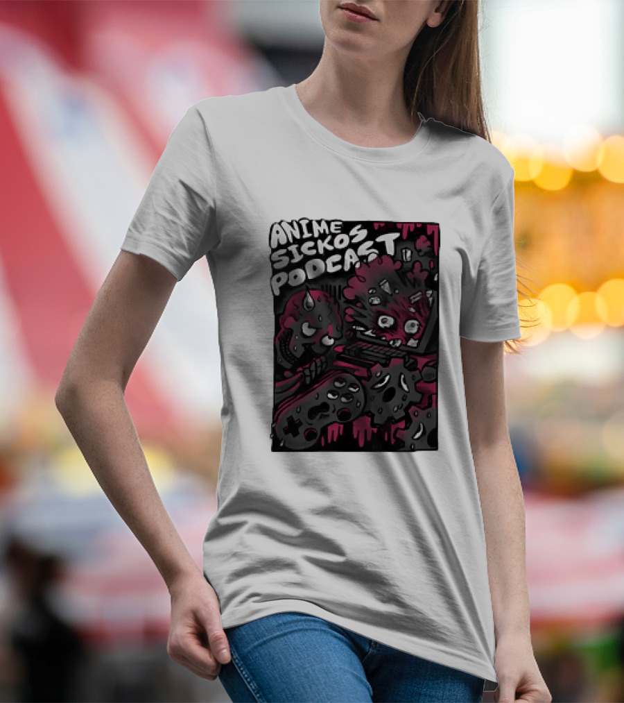 Anime Sickos Podcast Game Controllers Dripping Pink And Black Monster Faces T-Shirt