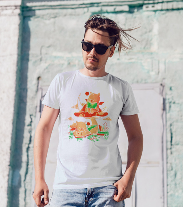 Cat Kupo Moogles Reading On Mushroom With Books T-Shirt
