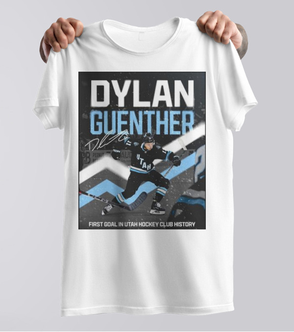 DYLAN GUENTHER First Goal In Utah Hockey Club History With Autograph And Action Shot T-Shirt