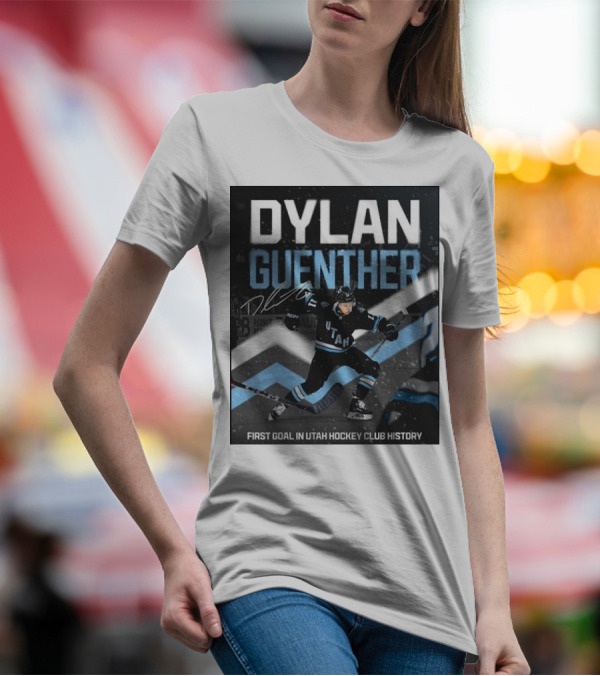 DYLAN GUENTHER First Goal In Utah Hockey Club History With Autograph And Action Shot T-Shirt