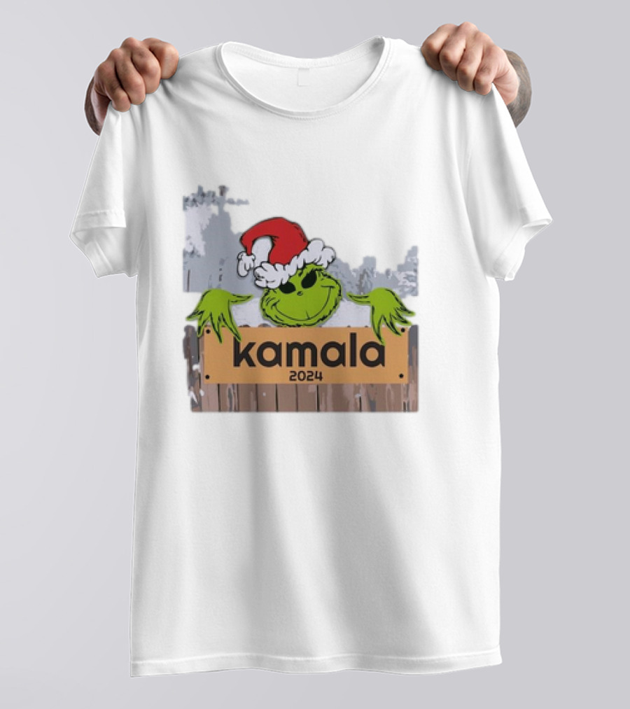 Grinch Kamala 2024 Christmas Santa Hat Holiday T-Shirt