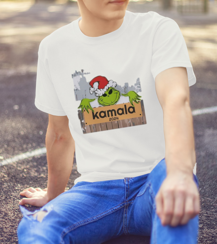Grinch Kamala 2024 Christmas Santa Hat Holiday T-Shirt
