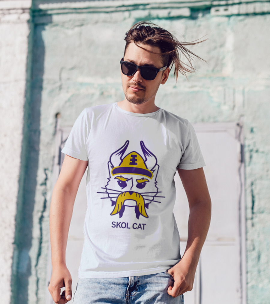 Los Angeles Lakers Skol Cat Viking Helmet Mustache T-Shirt