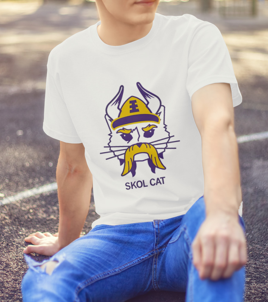 Los Angeles Lakers Skol Cat Viking Helmet Mustache T-Shirt