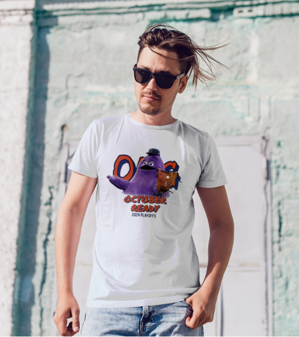 NY Mets October Ready 2024 Playoffs Grimace Mascot Baseball Glove T-Shirt