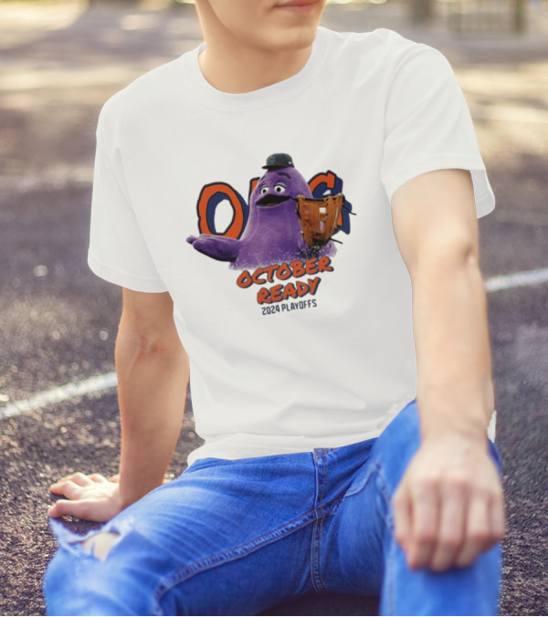 NY Mets October Ready 2024 Playoffs Grimace Mascot Baseball Glove T-Shirt