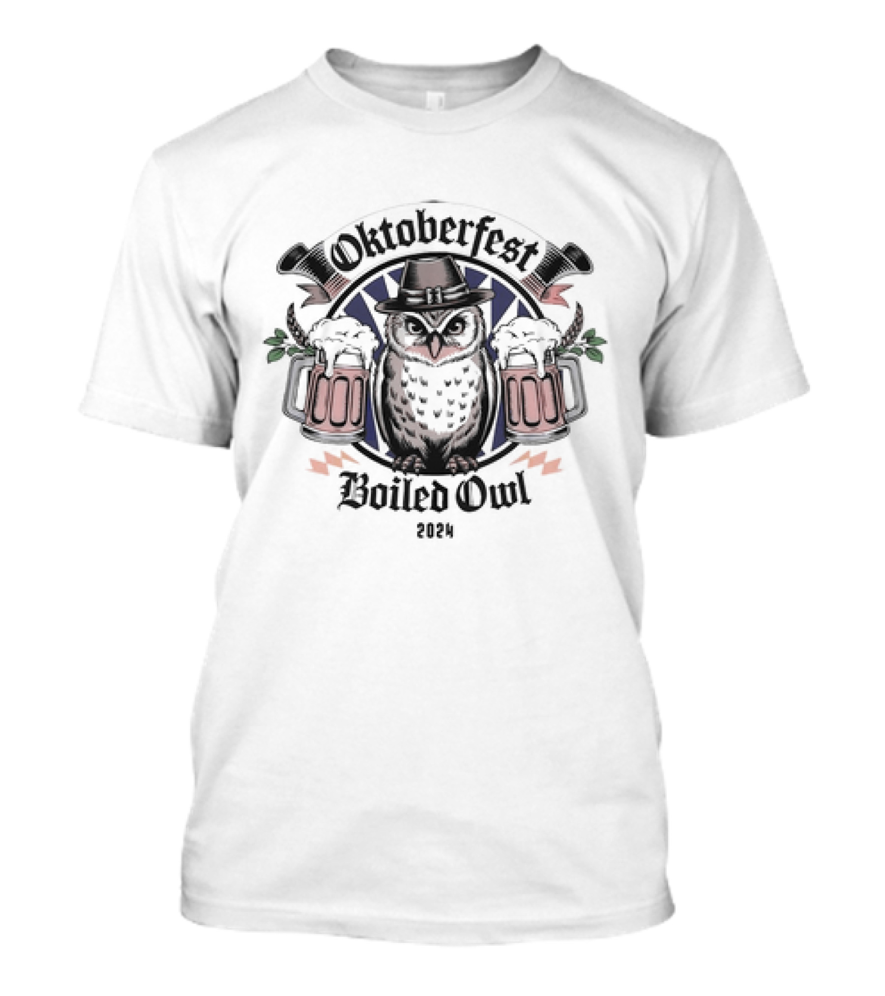 Oktoberfest Boiled Owl 2024 Owl In Hat With Beer Mugs And Banner T-Shirt