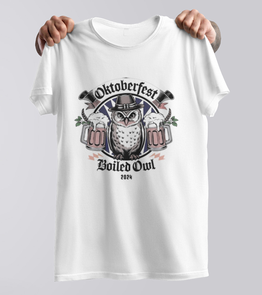Oktoberfest Boiled Owl 2024 Owl In Hat With Beer Mugs And Banner T-Shirt
