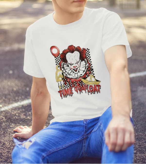 Pennywise Time To Float Halloween Balloon Dripping Clown And Paper Boat T-Shirt