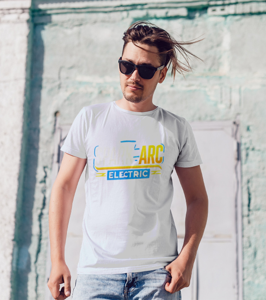 Spark And Arc Electric Bold Yellow And Blue Text T-Shirt