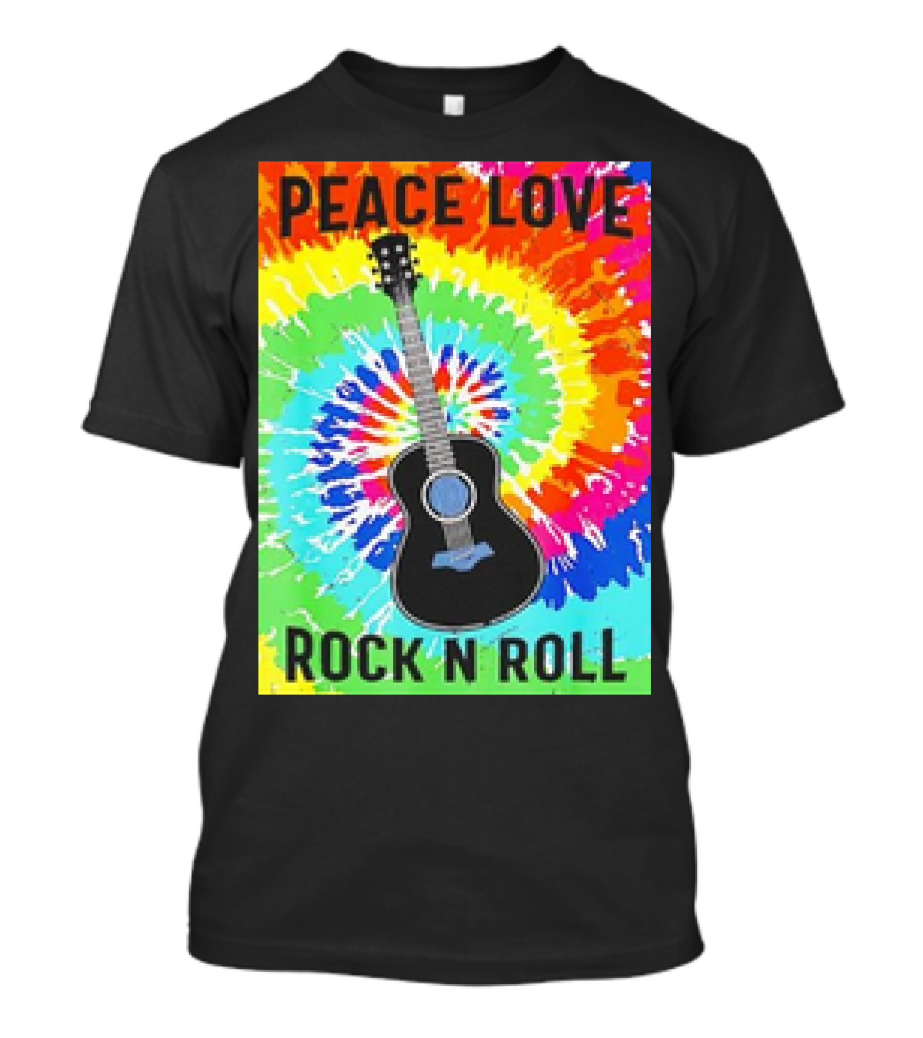 Peace Love Rock N Roll Tie Dye Hippie Guitar Retro Colorful T-Shirt