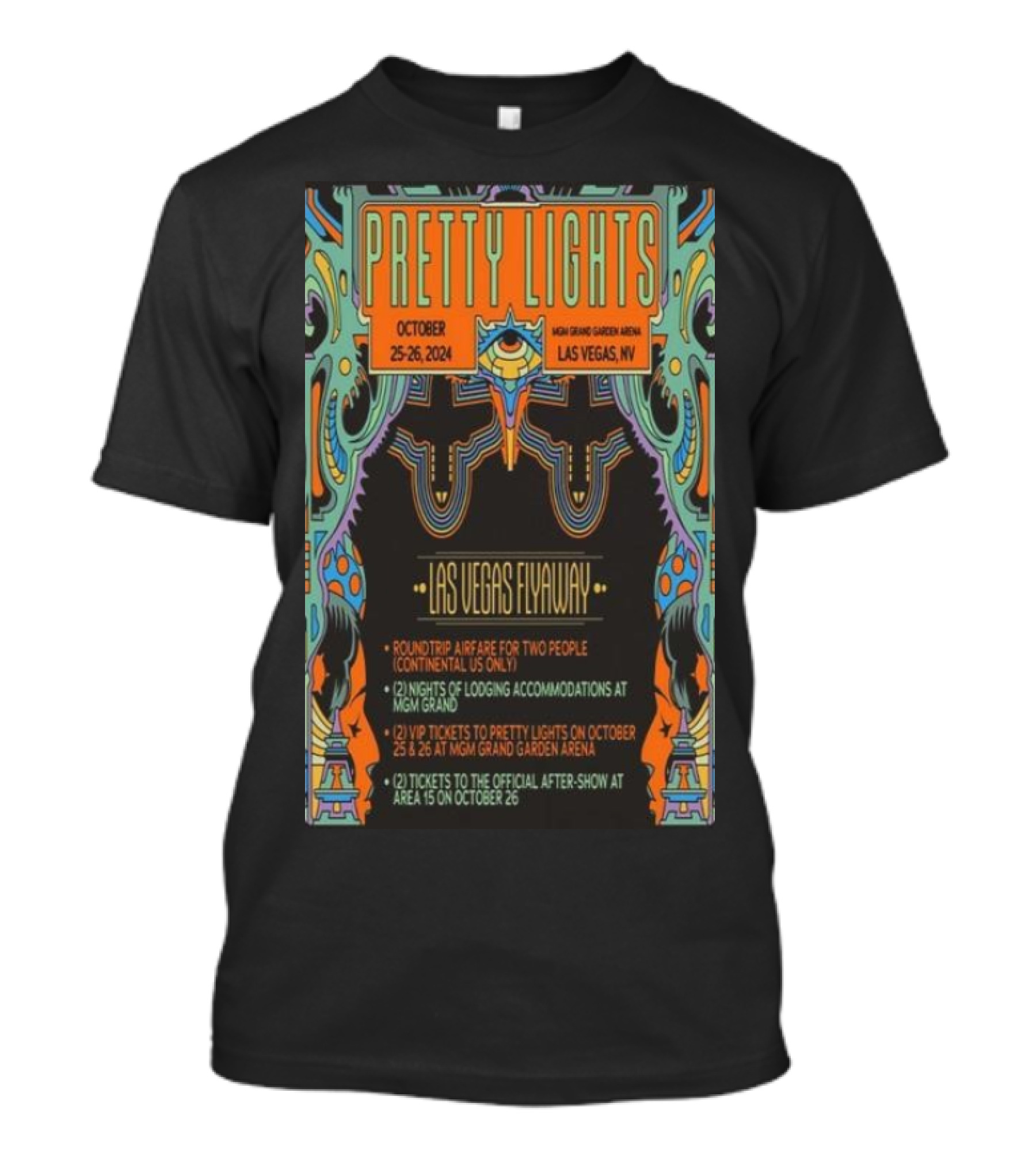 Pretty Lights Las Vegas Flyaway MGM Grand Garden Arena October 25-26 2024 Two Nights Lodging Giveaway Tour T-Shirt
