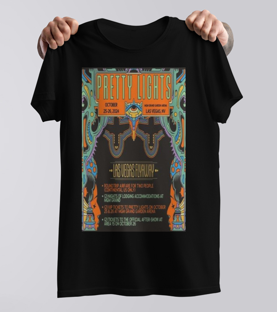 Pretty Lights Las Vegas Flyaway MGM Grand Garden Arena October 25-26 2024 Two Nights Lodging Giveaway Tour T-Shirt