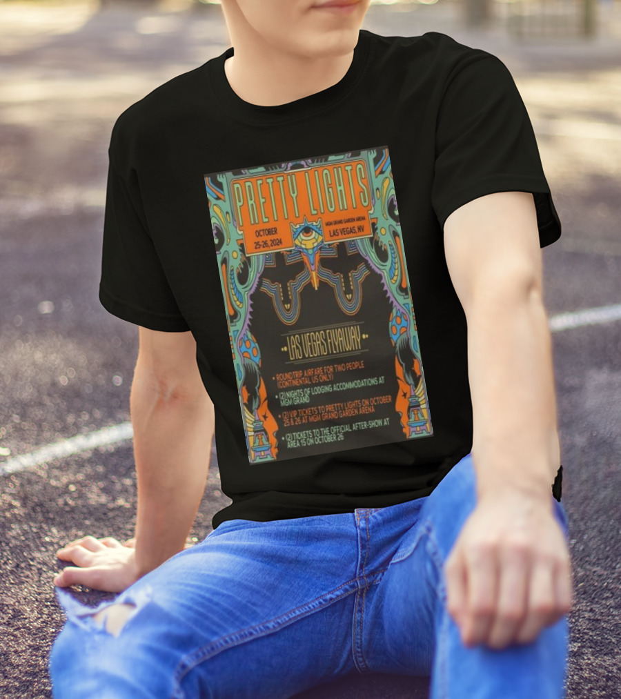 Pretty Lights Las Vegas Flyaway MGM Grand Garden Arena October 25-26 2024 Two Nights Lodging Giveaway Tour T-Shirt