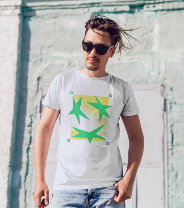 Eden Star Green Tri-Star Design With Yellow Background T-Shirt