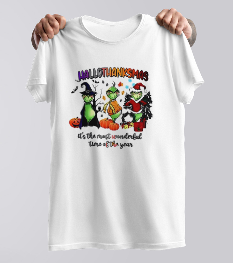 HALLOTHANKSMAS It’s The Most Wonderful Time Of The Year Grinch Halloween Thanksgiving Christmas T-Shirt