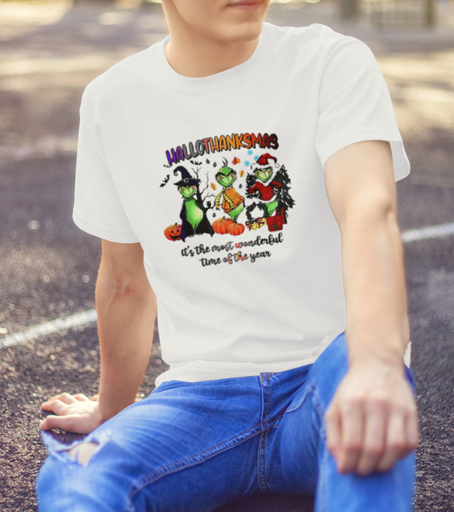 HALLOTHANKSMAS It’s The Most Wonderful Time Of The Year Grinch Halloween Thanksgiving Christmas T-Shirt