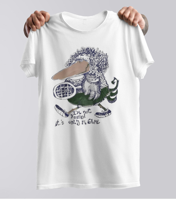 I’m Not Ruffled It’s Only A Game Curly-Haired Bird With Tennis Racket T-Shirt