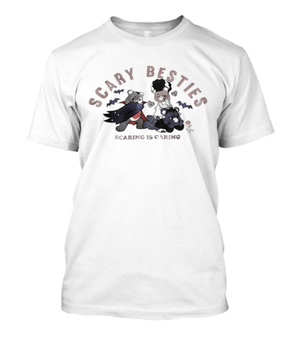 Scary Besties Scaring Is Caring Halloween Bears With Vampire And Bride Costumes T-Shirt