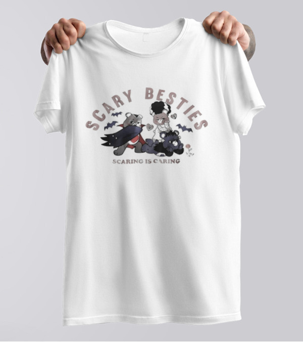 Scary Besties Scaring Is Caring Halloween Bears With Vampire And Bride Costumes T-Shirt
