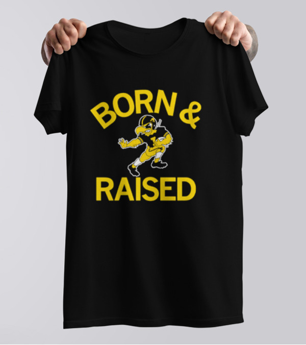 Iowa Hawkeyes Born And Raised Vintage Herky The Hawk T-Shirt