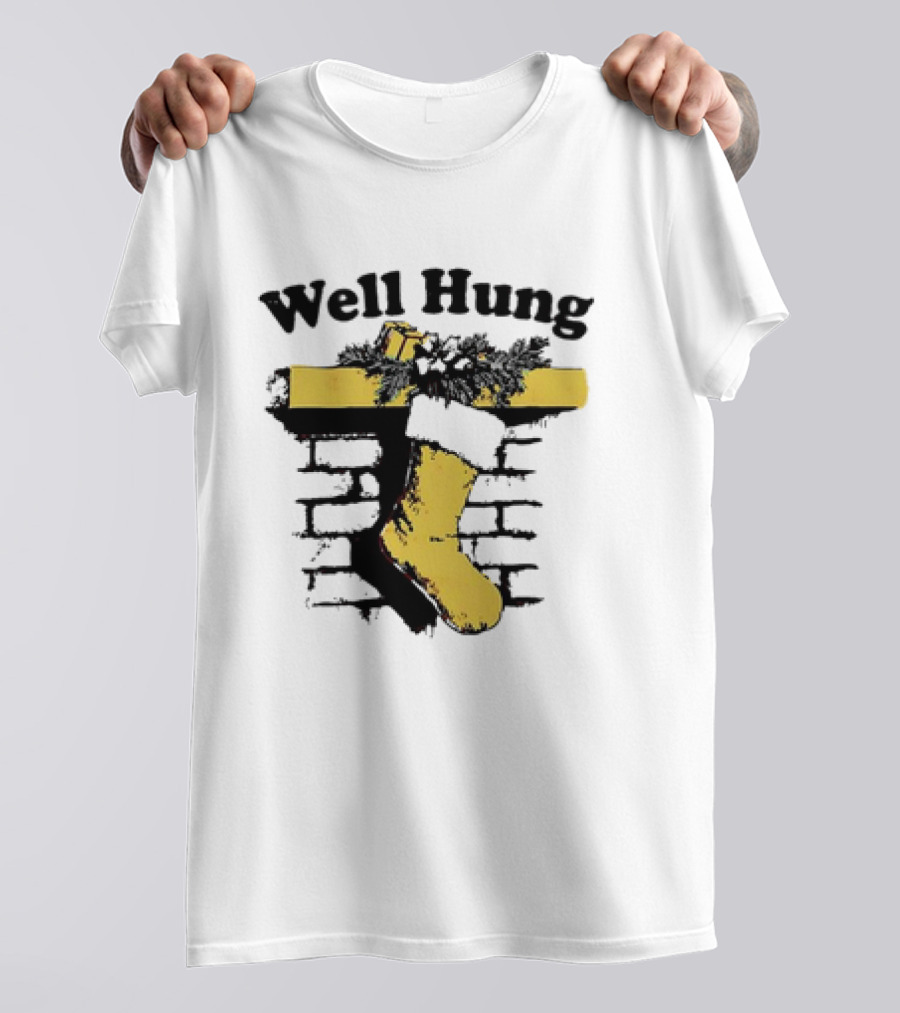 Well Hung Christmas 2024 Stocking On Mantle T-Shirt