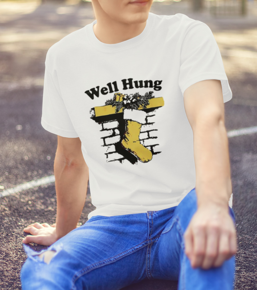 Well Hung Christmas 2024 Stocking On Mantle T-Shirt