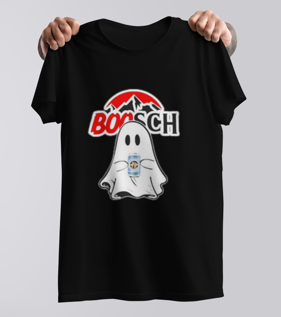 Booschbeer Halloween Ghost With Beer Can And Red Mountain Halloween T-Shirt
