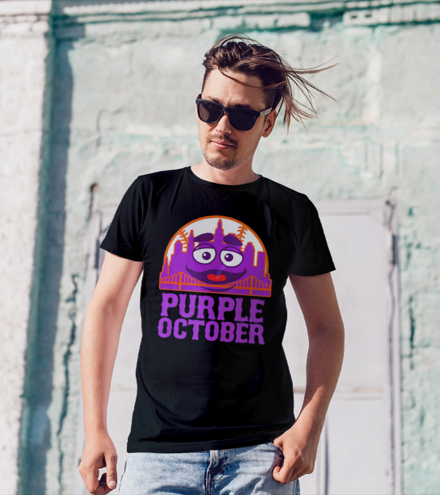 Grimace Purple October New York Mets MLB Skyline Baseball T-Shirt