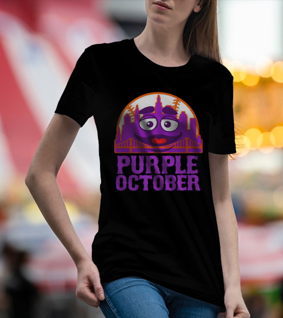 Grimace Purple October New York Mets MLB Skyline Baseball T-Shirt