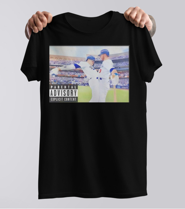 Parental Advisory Los Angeles Dodgers Baseball Celebration Team Hug Explicit Content T-Shirt